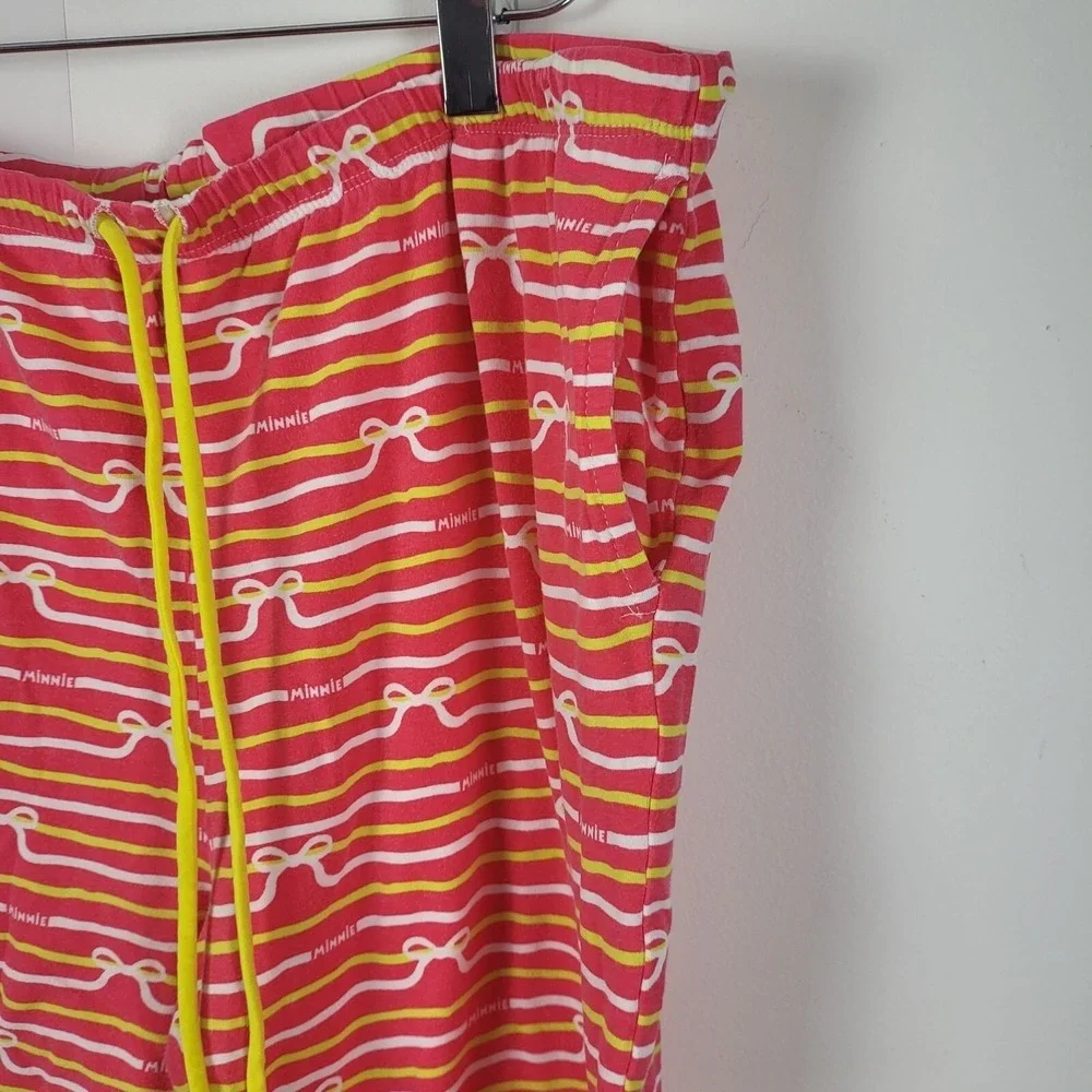 Disney Minnie Mouse Pajama Set L Womens Pink Yellow White Striped Button Front - Picture 6 of 13